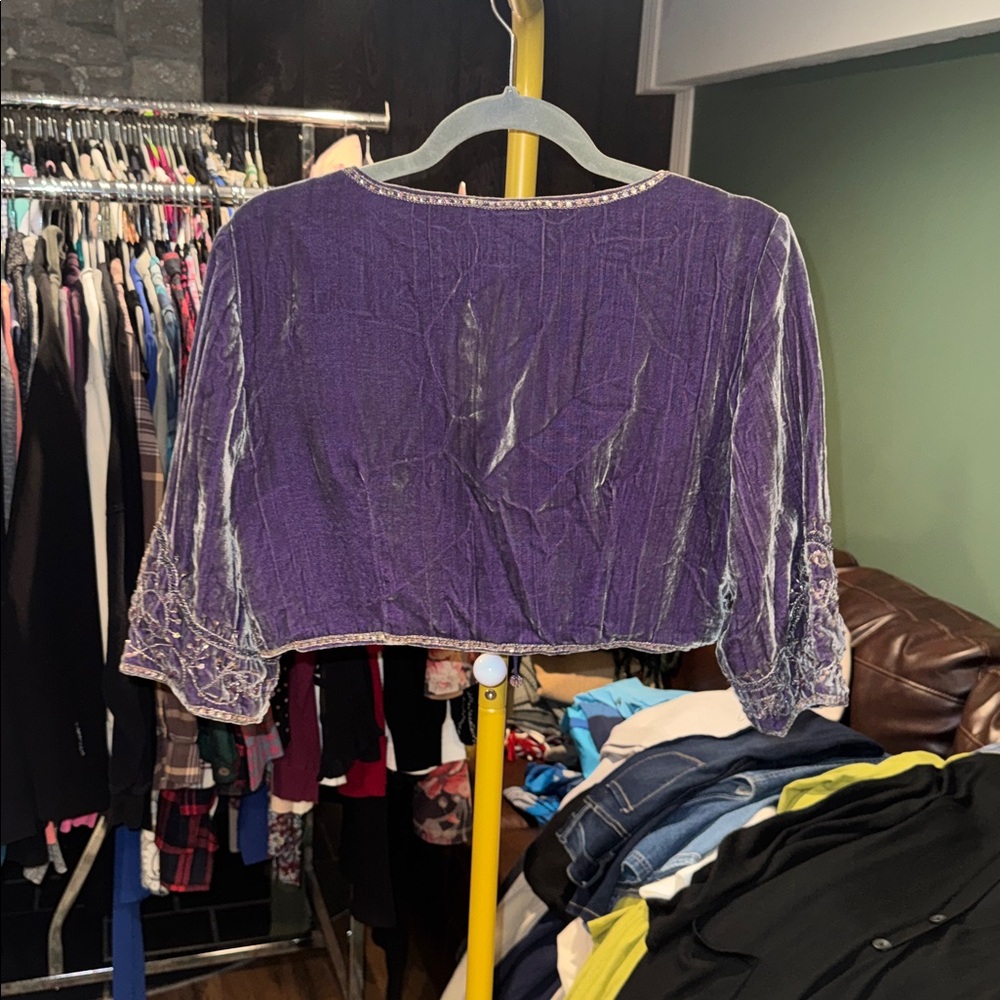 E C I  New York Embroidered Purple Velvet Bolero Jacket sz Small - Picture 5 of 10